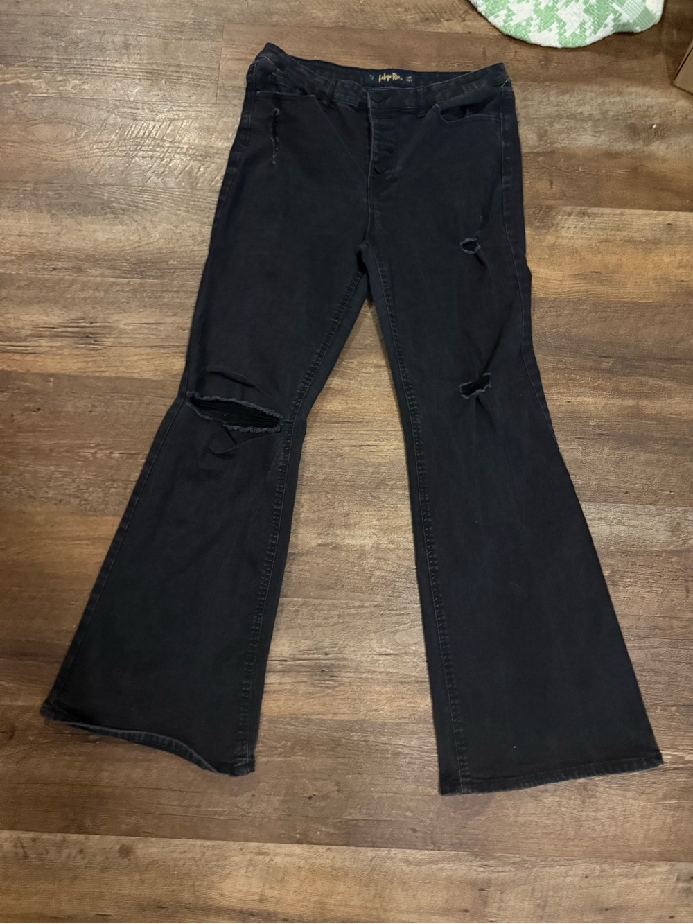 Indigo Rein Black Distressed Flare Jeans